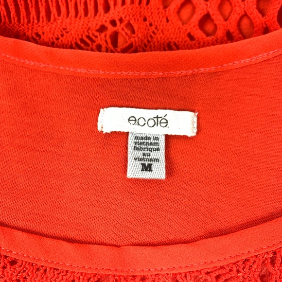 ecoté Dress Patchwork Crochet Orange Short Sleeve - Picture 6 of 7